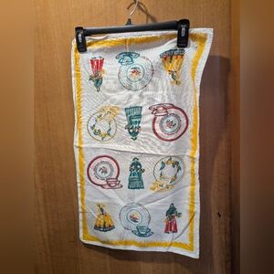 Vintage Kitchen Towel with Colorful Dishware Print Diy